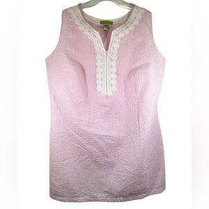 The Shift Shoppe Ladies Dress XXL Pink White Seersucker Striped Crochet Lace